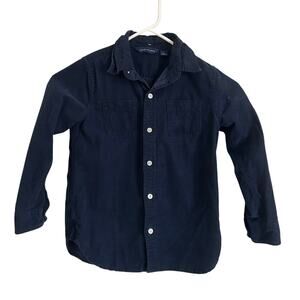 Janie and Jack Boy's 5 Navy Blue Corduroy Ribbed Button Down Shirt
